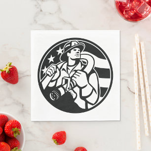 American Firefighter Hero Bold Black And White  Napkin