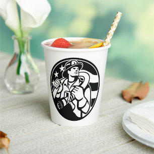 American Firefighter Hero Bold Black And White  Paper Cups