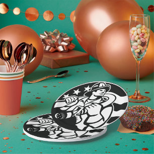 American Firefighter Hero Bold Black And White  Paper Plate