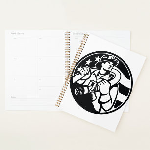 American Firefighter Hero Bold Black And White  Planner