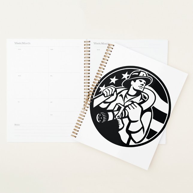 American Firefighter Hero Bold Black And White  Planner (Creator Uploaded)