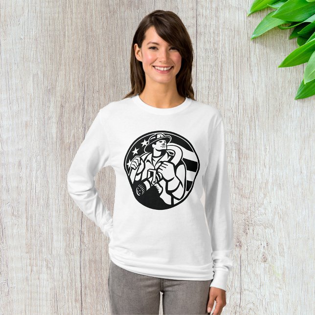 American Firefighter Hero Bold Black And White  T-Shirt (Creator Uploaded)