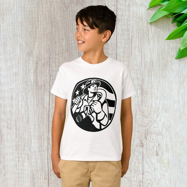 American Firefighter Hero Bold Black And White  T-Shirt (Creator Uploaded)