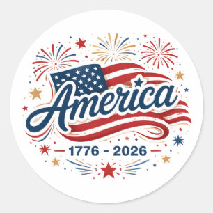 American Flag 1776 2026 Fireworks Stars  Classic Round Sticker