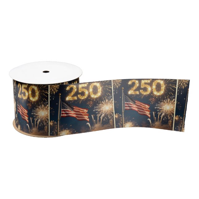 American Flag 250th Birthday Party Satin Ribbon (Spool)