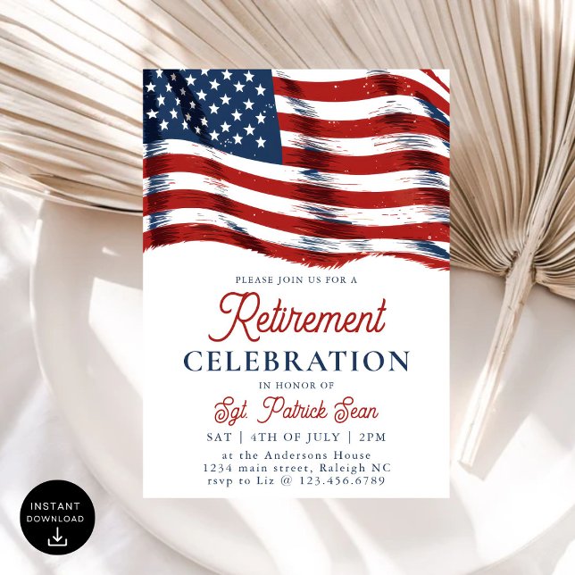  American Flag 4th of July Army Retirement Invitation (Creator Uploaded)