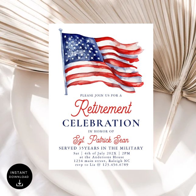  American Flag 4th of July Army Retirement Invitation (Creator Uploaded)