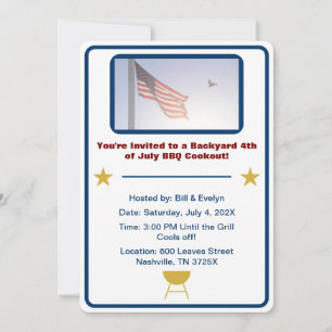 American flag 4th of July barbeque Invitation
