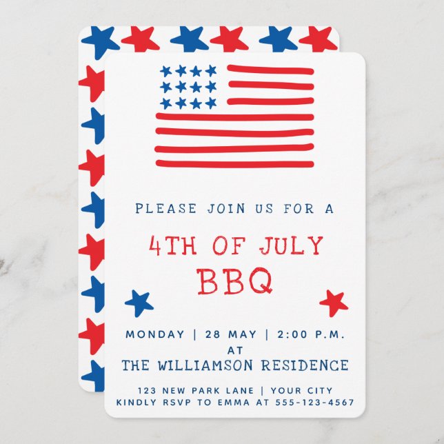 American Flag | 4th of July BBQ Invitation (Front/Back)