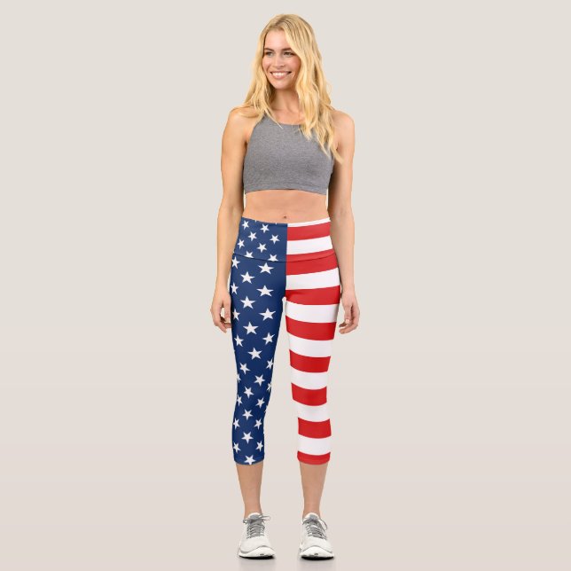 American Flag 4th of July Capri Leggings (Front)