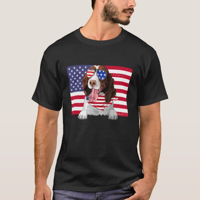 American Flag 4th of July English Springer Spaniel T-Shirt (Front)