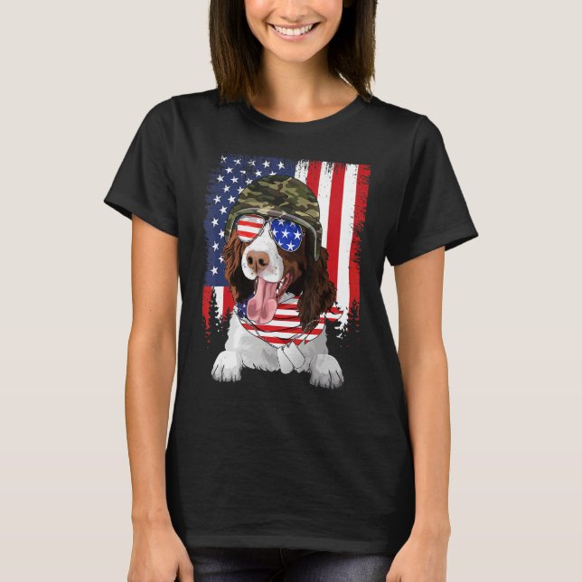 American Flag 4th Of July English Springer Spaniel T-Shirt (Front)