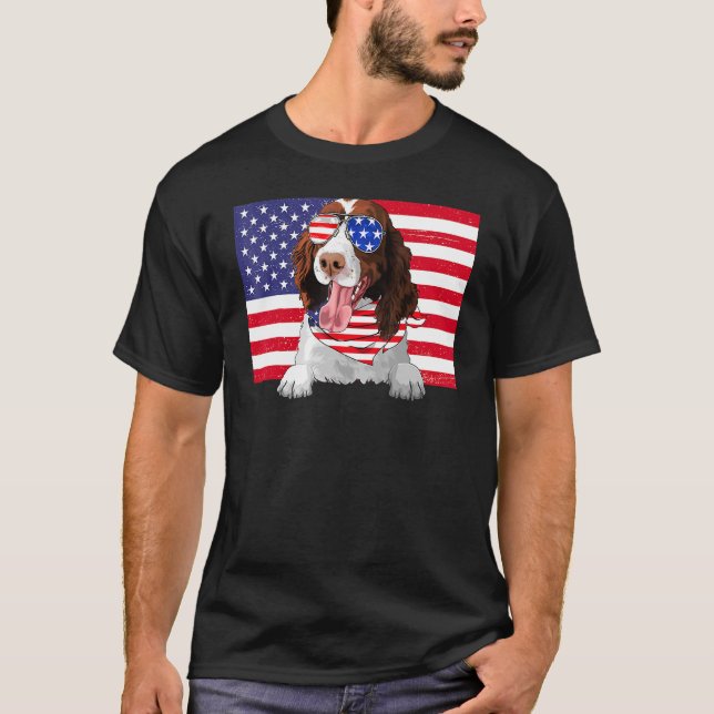 American Flag 4th Of July English Springer Spaniel T-Shirt (Front)