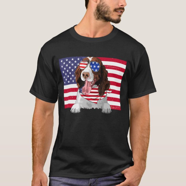 American Flag 4th Of July English Springer Spaniel T-Shirt (Front)