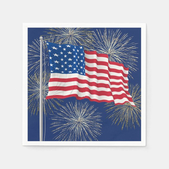 American Flag 4th of July Fireworks Napkin (Front)