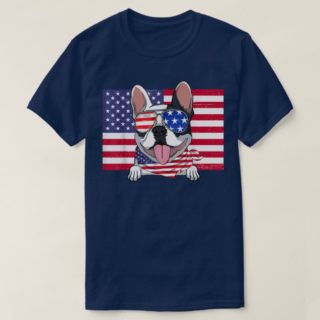 American Flag 4th of July French Bulldog Dad Mom D T-Shirt (Design Front)