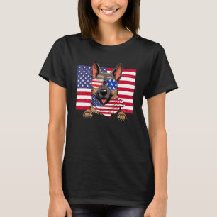 American Flag 4th of July German Shepherd Dad Mum  T-Shirt