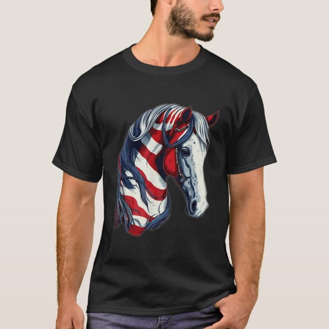 American Flag 4Th Of July Horse Patriotic T-Shirt (Front)