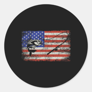 American Flag 4th Of July Independence Day Fishing Classic Round Sticker