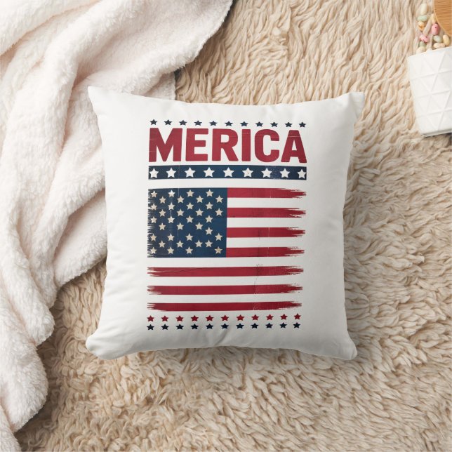 American Flag 4th of July Merica Cushion (Blanket)