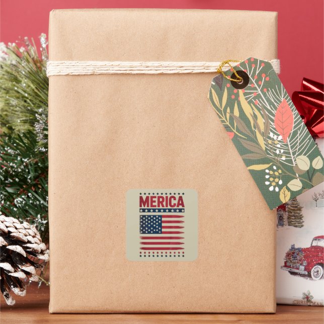 American Flag 4th of July Merica Square Sticker (Holiday)