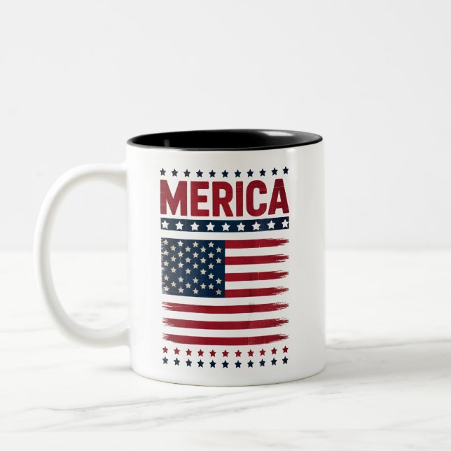 American Flag 4th of July Merica Two-Tone Coffee Mug (Left)
