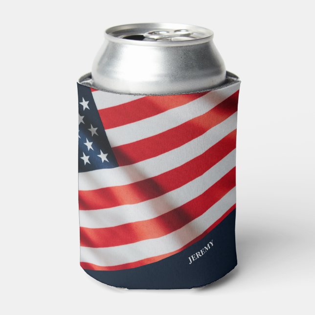 American Flag 4th Of July Patriotic Backyard Party Can Cooler (Can Front)