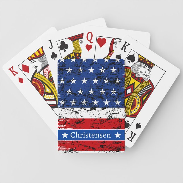 American Flag 4th of July Patriotic Veteran Name Playing Cards (American Flag 4th of July Patriotic Veteran Name Poker Cards)