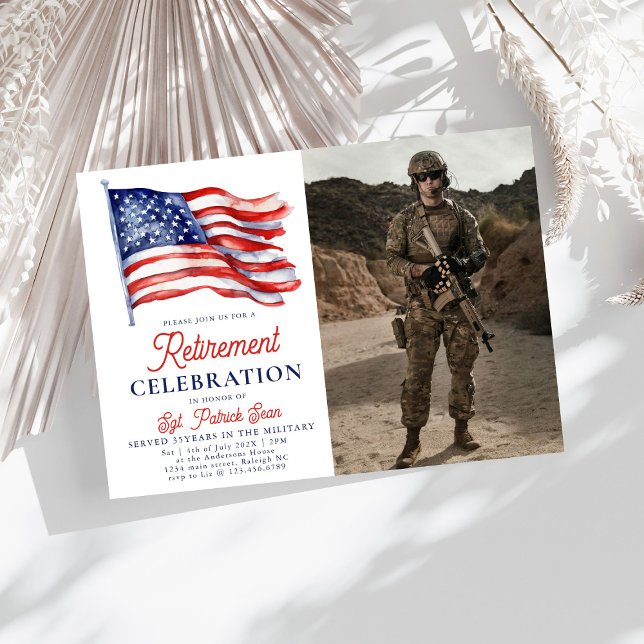  American Flag 4th of July Photo Army Retirement Invitation (Creator Uploaded)