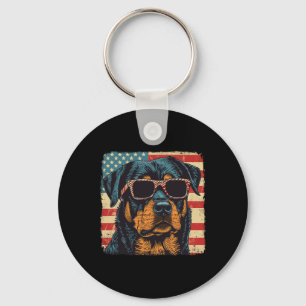 American Flag 4th Of July Rottweiler Dog Art  Key Ring