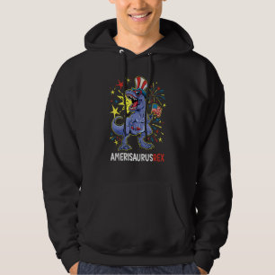 American Flag 4th of July T Rex Dinosaur Amerisaur Hoodie