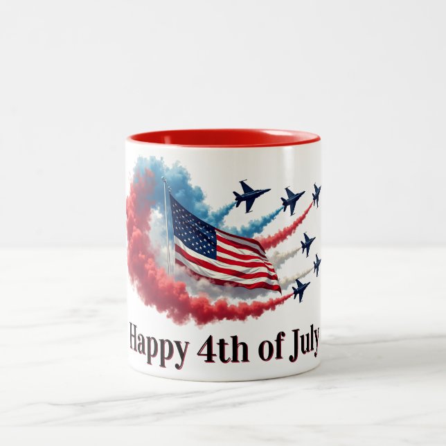 American Flag, 4th of July Two-Tone Coffee Mug (Center)