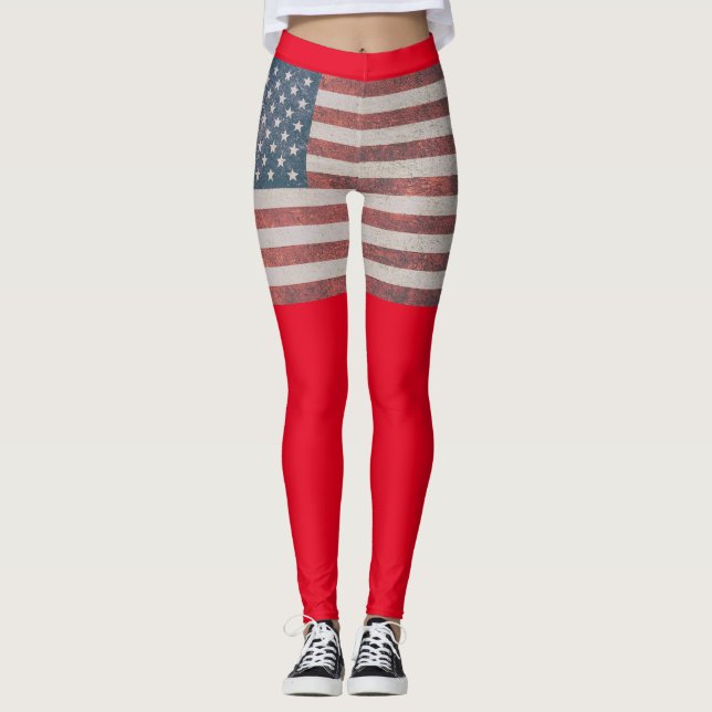 AMERICAN FLAG 4TH OF JULY YOGA PANTS LEGGINGS (Front)