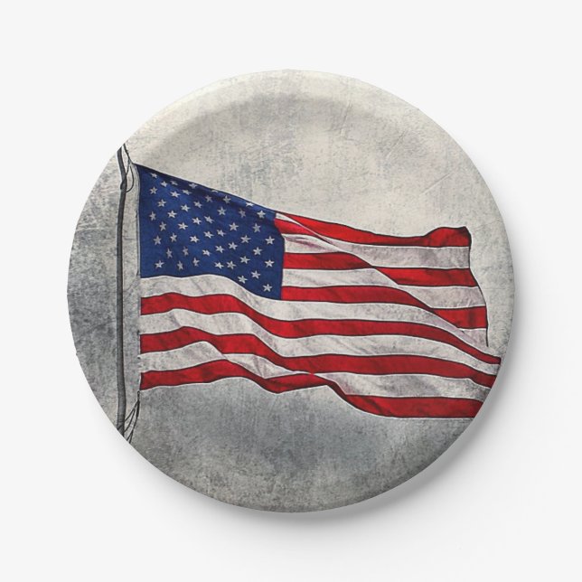 American Flag 7" Round Paper Plate (Front)
