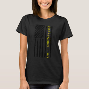 American Flag 911 Dispatcher Gold Line Usa Flag T-Shirt
