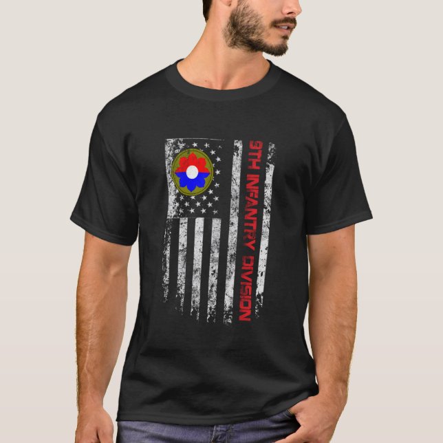 American Flag 9th Infantry Division Veteran Patrio T-Shirt (Front)