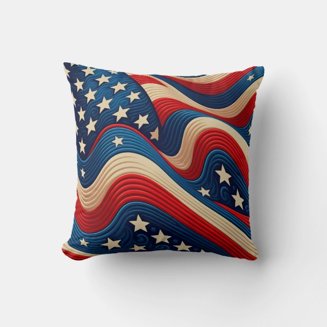 American Flag A Waving Patriotic Cushion (Front)