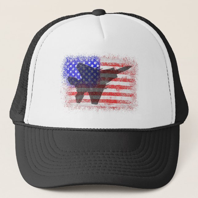 American Flag Aeroplane  Patriotic Air Force War P Trucker Hat (Front)