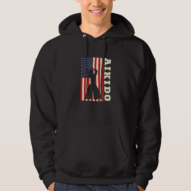 American Flag Aikido Japanese Martial Art Combat S Hoodie (Front)