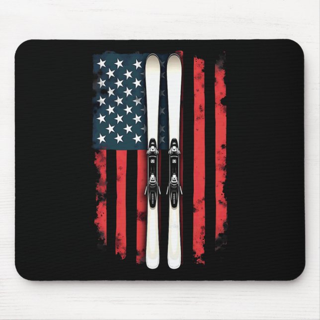 American Flag Alpine Skiing Skier 1  Mouse Pad (Front)