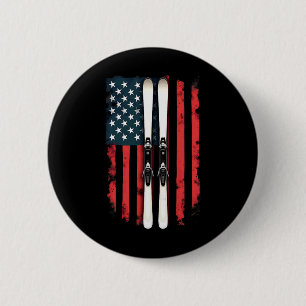 American Flag Alpine Skiing Skier _2 6 Cm Round Badge