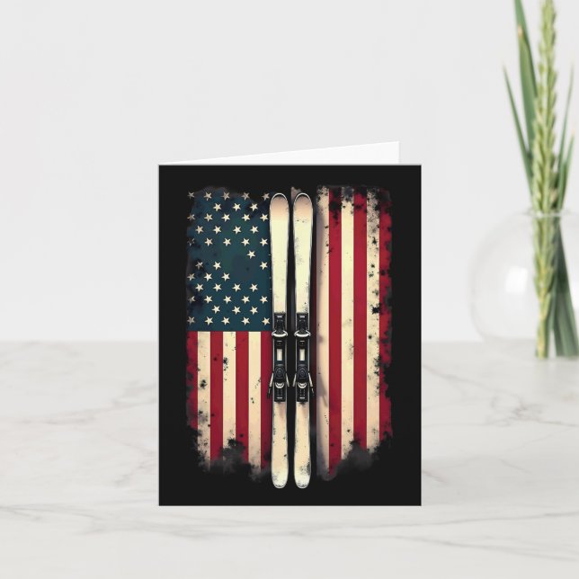 American Flag Alpine Skiing Skier 2  Card (Front)