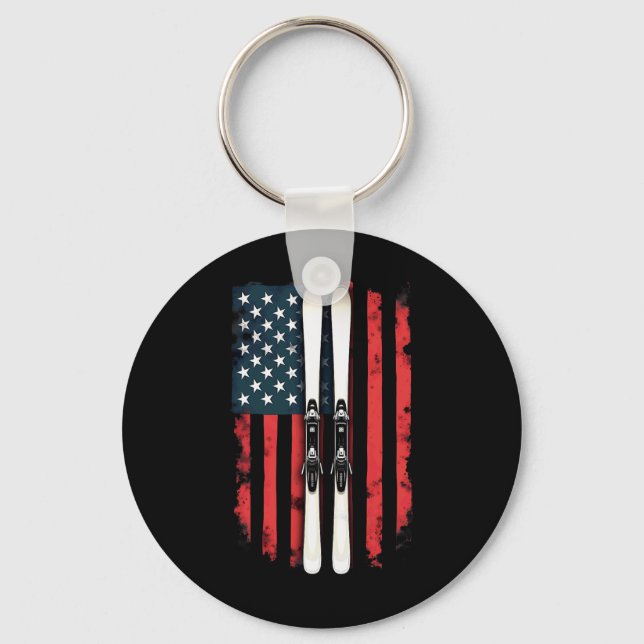 American Flag Alpine Skiing Skier _2  Key Ring (Front)