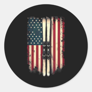 American Flag Alpine Skiing Skier _3 Classic Round Sticker