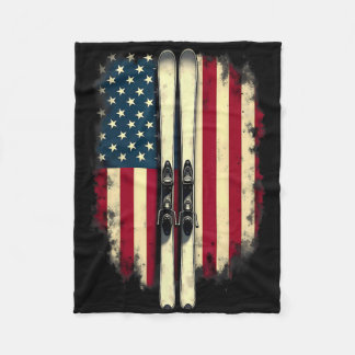 American Flag Alpine Skiing Skier _3 Fleece Blanket