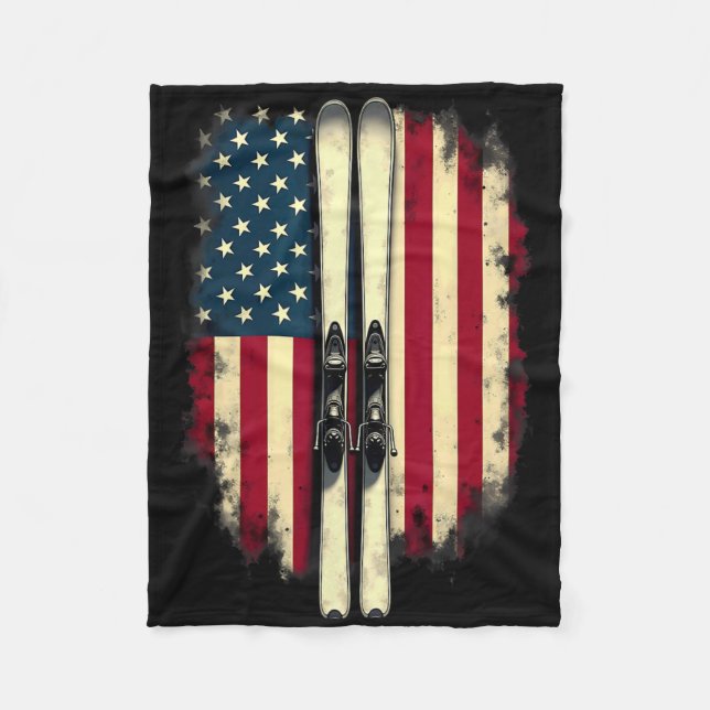 American Flag Alpine Skiing Skier _3  Fleece Blanket (Front)