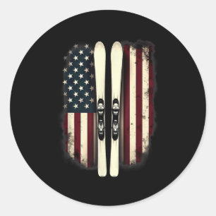 American Flag Alpine Skiing Skier _4 Classic Round Sticker