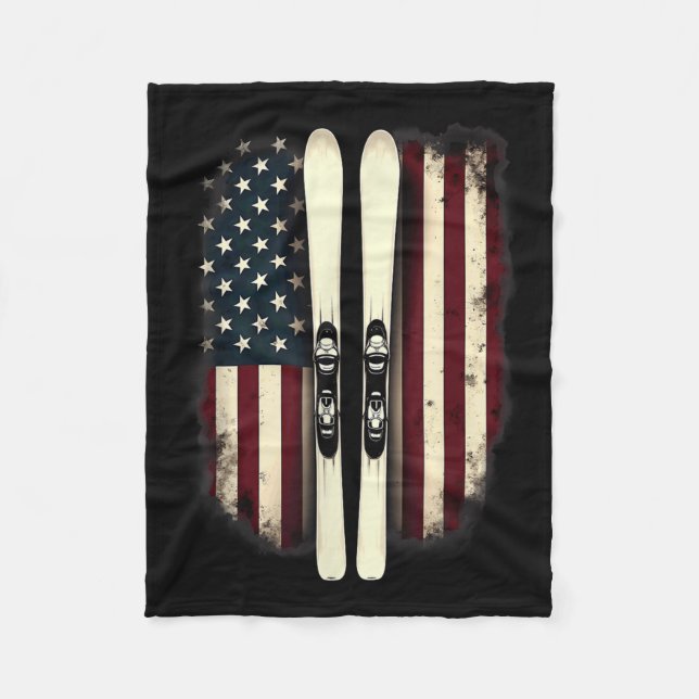 American Flag Alpine Skiing Skier _4  Fleece Blanket (Front)