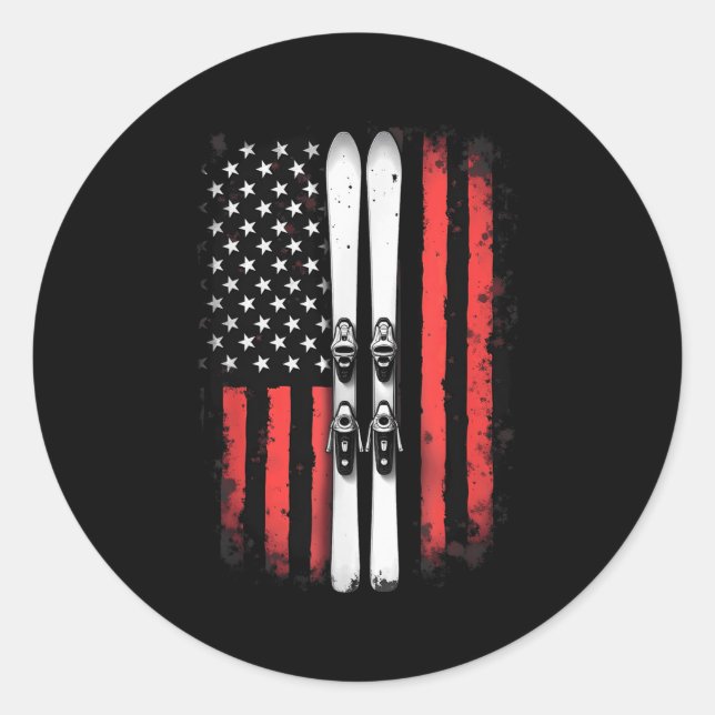 American Flag Alpine Skiing Skier _5  Classic Round Sticker (Front)