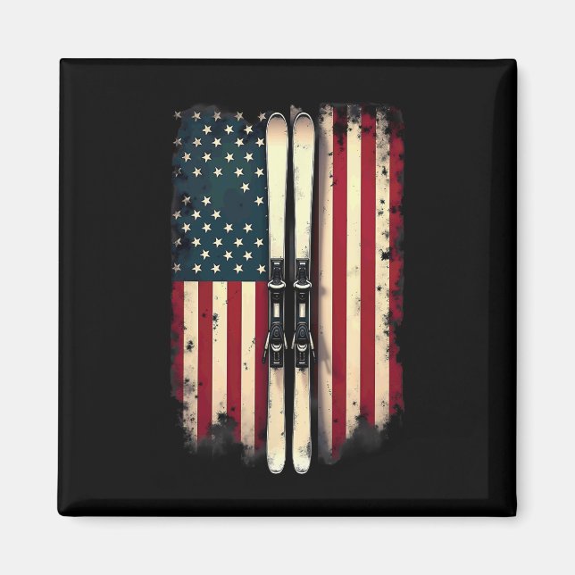 American Flag Alpine Skiing Skier _5  Magnet (Front)